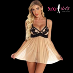 Nude and Black Lace Baby Doll